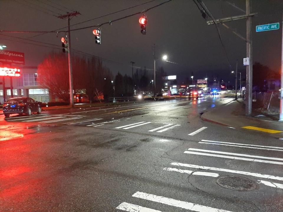 A two-car collision Jan. 18 in Tacoma on Pacific Avenue killed two people and injured a 15-year-old boy after one vehicle went through a green light at Pacific and South 38th Street and was hit by an eastbound car.