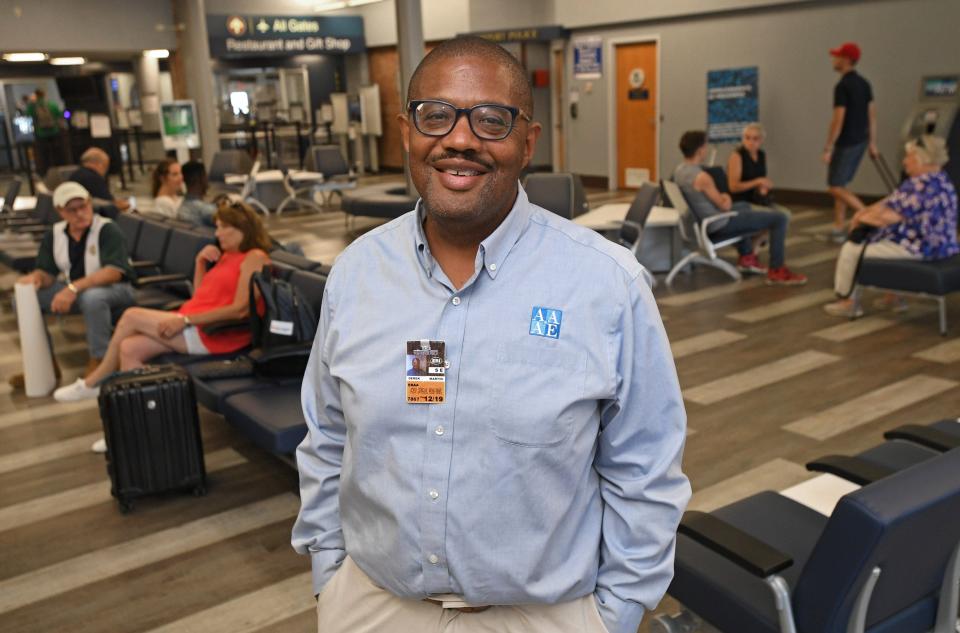 Derek Martin, executive director of Erie International Airport, is shown in the public waiting area at the airport in 2019.