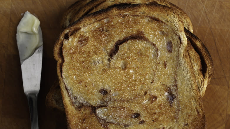 Buttered cinnamon raisin bread