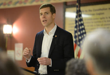 FILE PHOTO: Conor Lamb delivers a speech at his campaign rally in Houston, Pennsylvania, U.S. January 13, 2018. REUTERS/Alan Freed/File Photo