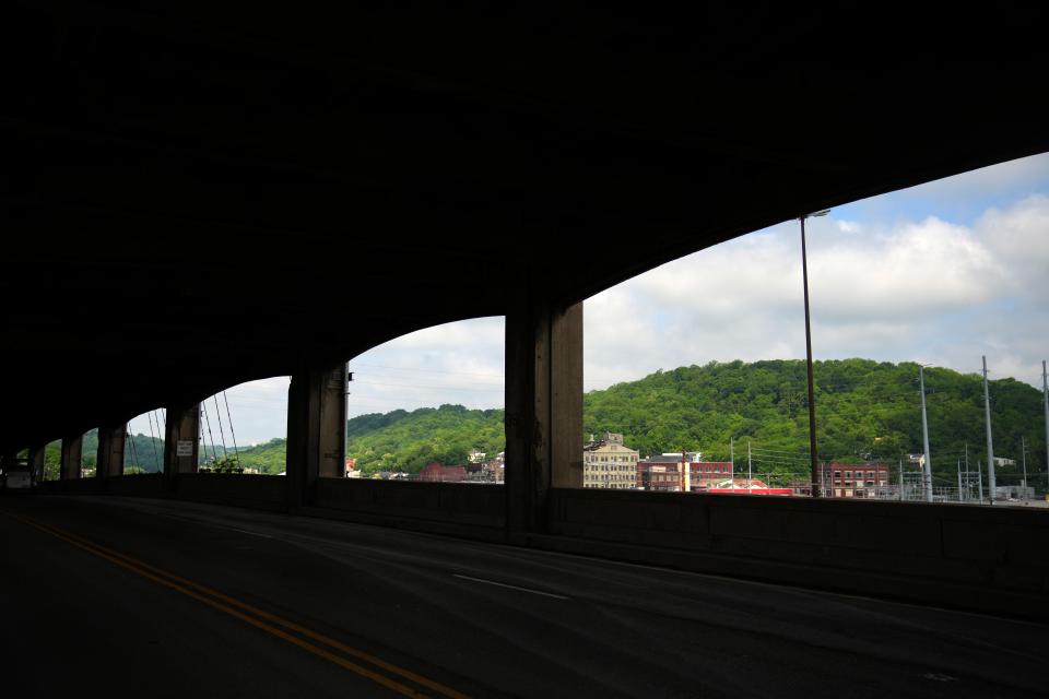 The long-shuttered Lunkenheimer Valve Co., in yellowish brick, sits in South Fairmount, just over and north of the Western Hills Viaduct.