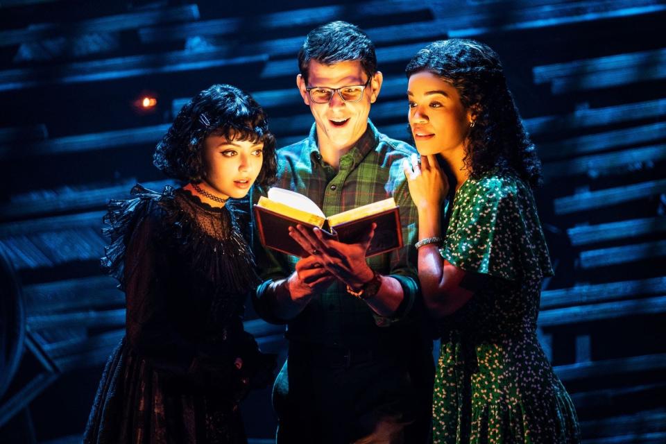 From left, Isabella Isler as Lydia, Will Burton as Adam and Britney Coleman as Barbara, in "Beetlejuice."