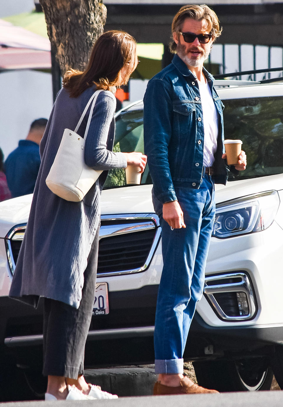 <p>Chris Pine rocks denim on denim for a coffee run in Los Angeles on Nov. 20. </p>