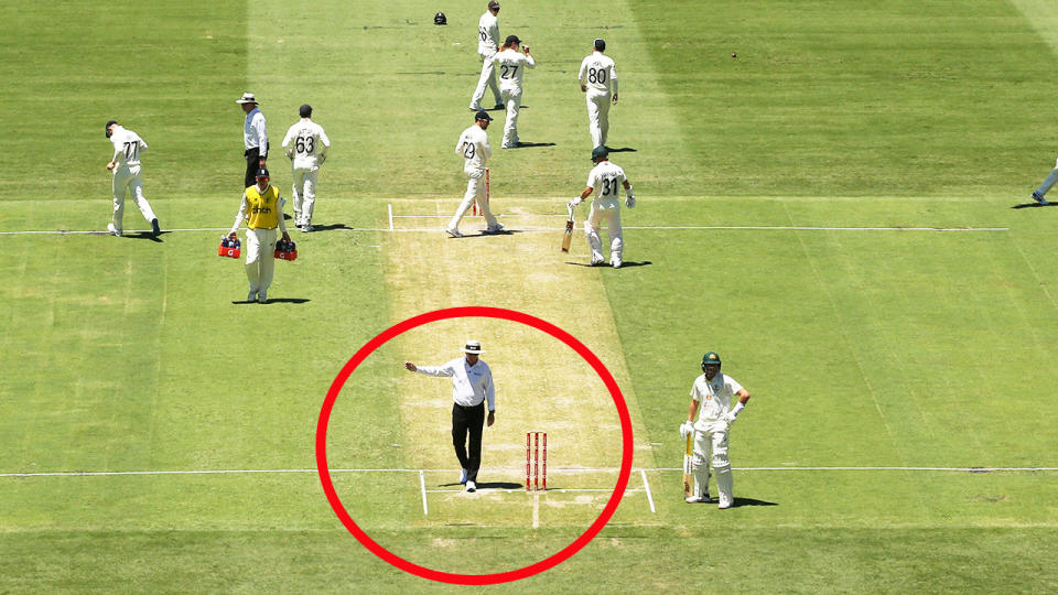 An on-field umpire, pictured here in action during the first Ashes Test between Australia and England.