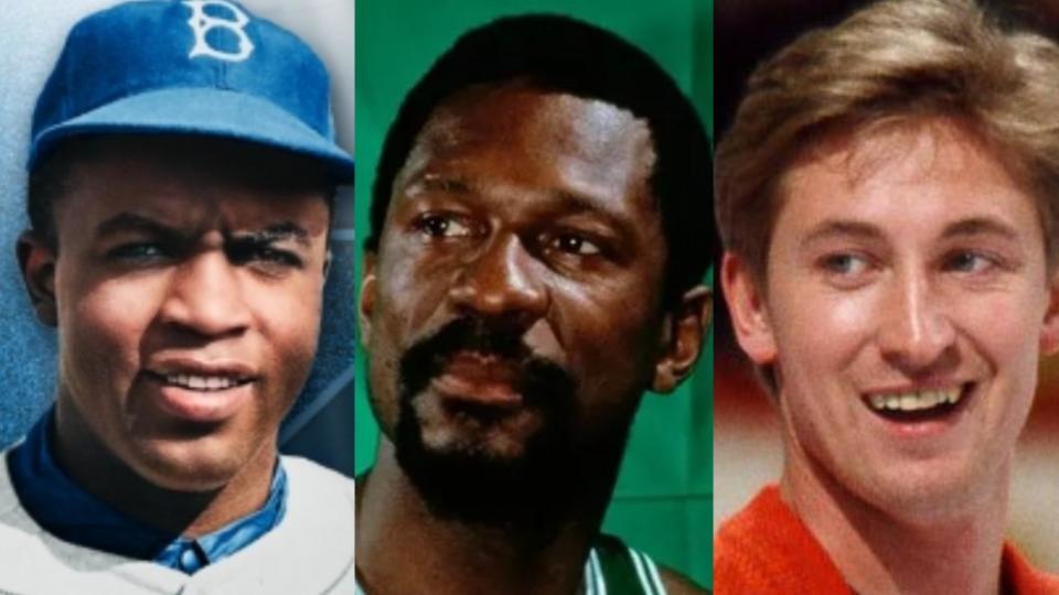 MLB羅賓森（Jackie Robinson／42號）、NBA羅素（Bill Russell／6號）、NHL格雷茨基（Wayne Gretzky／99號），是北美四大職業運動中唯三被全聯盟退休的號碼。（圖／翻攝自推特）