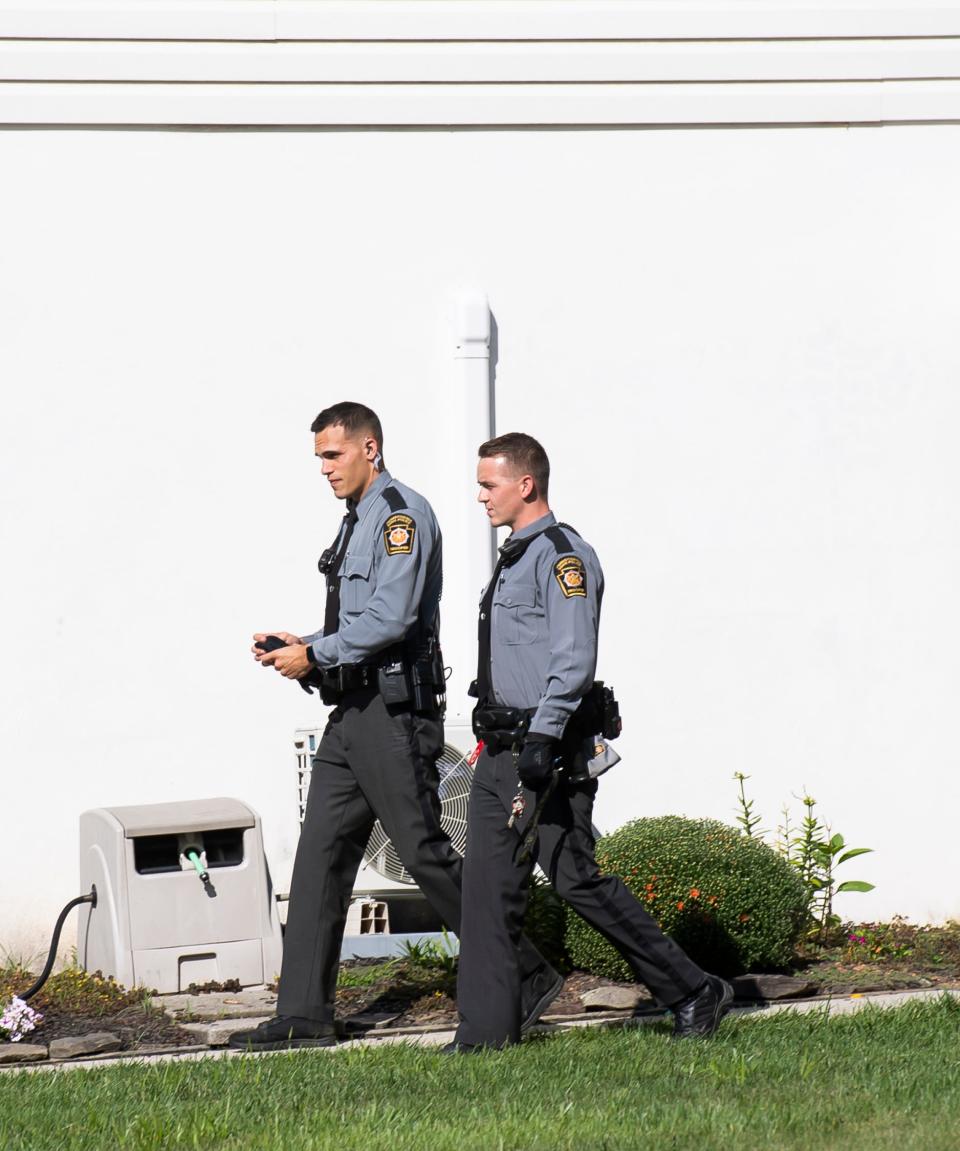 Just over 12 hours after the incident was dispatched to 911, Pennsylvania State Police troopers continue to investigate the scene of a reported double fatal stabbing in the first block of Firebox Court, which occurred on Monday in Hopewell Township.