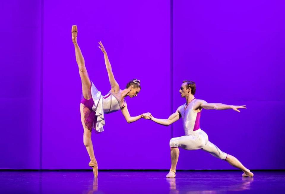 Ballet Northwest’s “Pas de Deux” showcases James Kirby Rogers (shown here with Lesley Rausch) and other principal dancers from Pacific Northwest Ballet in Seattle.