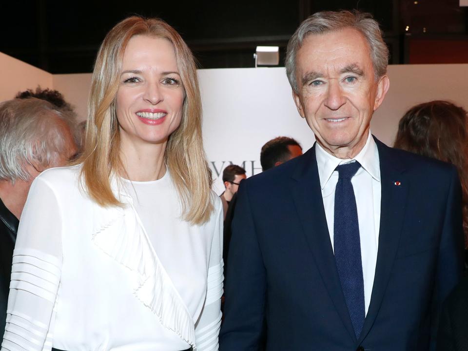 Louis Vuitton's executive vice president Delphine Arnault, Owner of LVMH Luxury Group Bernard Arnault and Maria Grazia Chiuri attend the LVMH Prize 2019 Edition at Louis Vuitton Avenue Montaigne Store on March 01, 2019 in Paris, France.