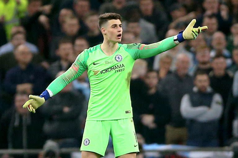 Kepa Arrizabalaga, en el pratido ante Manchester City, por la final de la liga de Inglaterra