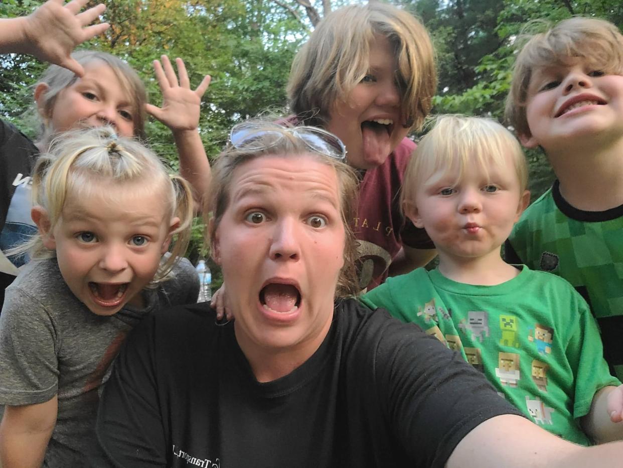 Becca Hunter snaps a fun photo with her children. A mother of five, she decided to homeschool the younger two because of the pandemic.