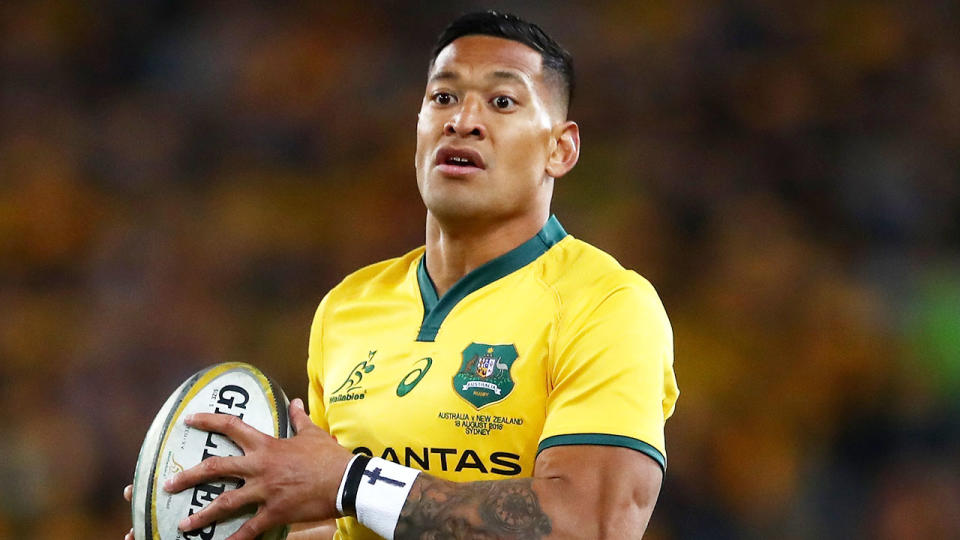 Pictured here, Israel Folau during his former playing days with the Wallabies.