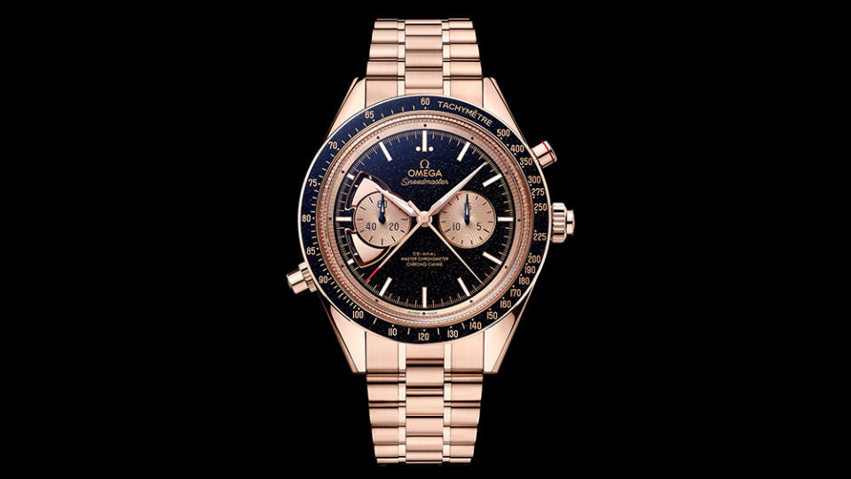  Omega's Speedmaster Chrono Chime is housed in a 45 mm solid gold case.