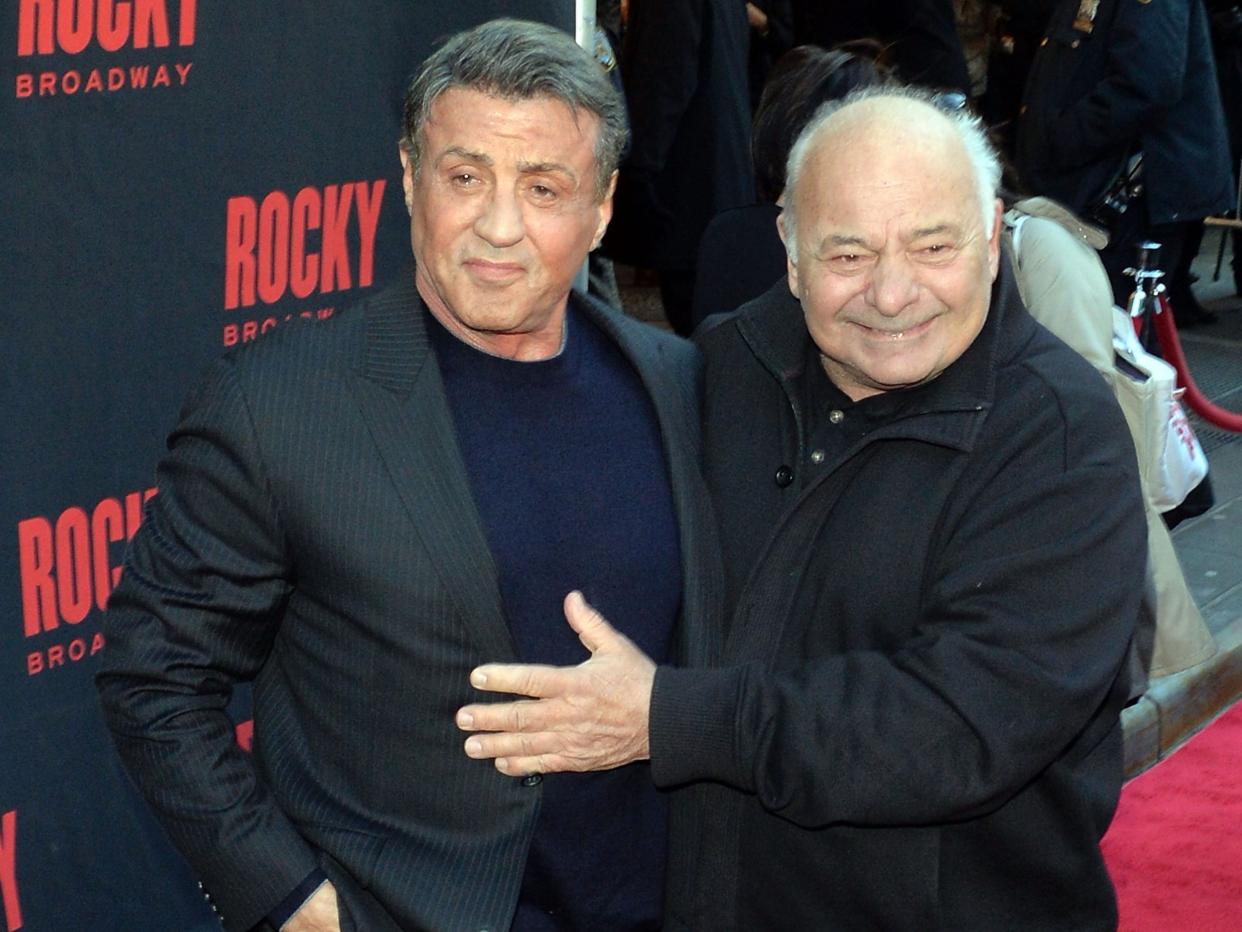 Actors Sylvester Stallone and Burt Young attend the "Rocky" Broadway opening night at the Winter Garden Theatre on March 13, 2014 in New York City.