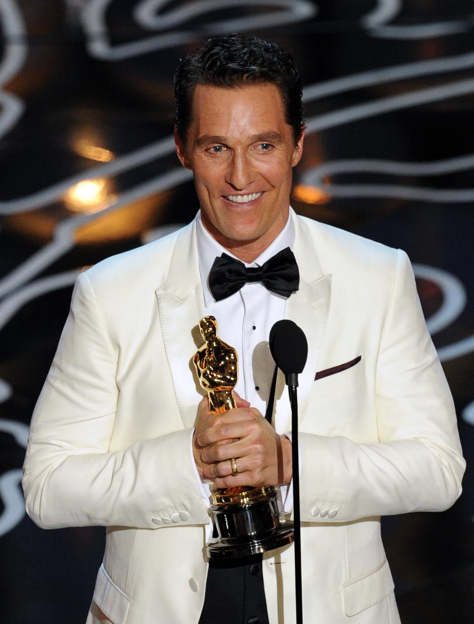 Matthew McConaughey accepts the Best Performance by an Actor in a Leading Role award for 'Dallas Buyers Club' onstage during the Oscars at the Dolby Theatre on March 2, 2014 in Hollywood, California.