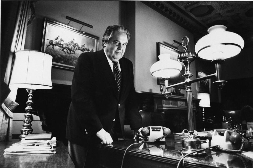 Film producer Albert R. Broccoli, aka 'Cubby' (1909 - 1996) in his London office, September 1980. (Photo by John Downing/Getty Images)