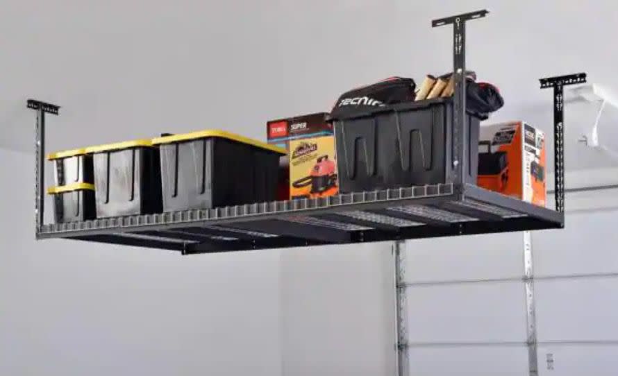 Adjustable Height Overhead Ceiling Mount Garage Rack in Black (42 in. H x 96 in. W x 32 in. D) by Husky