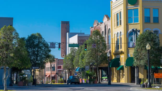 Downtown Ocala, Florida with historic building storefronts.