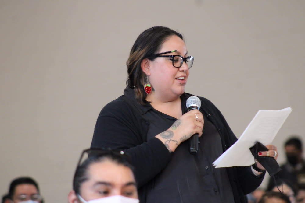 April Hiosik Ignacio made testimony at The Road to Healing tour on Friday at the Gila River Indian Community. (Photo/Darren Thompson for Native News Online)