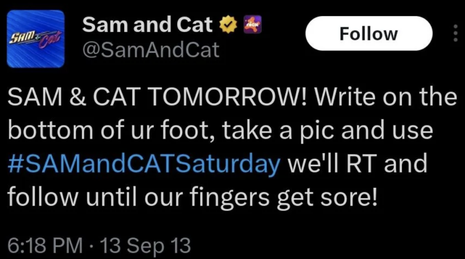 An old tweet from the Sam & Cat Twitter account