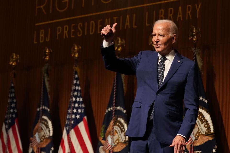 President Joe Biden's speech drew an enthusiastic response from invited guests at the LBJ Presidential Library to commemorate the 60th anniversary of the Civil Rights Act.