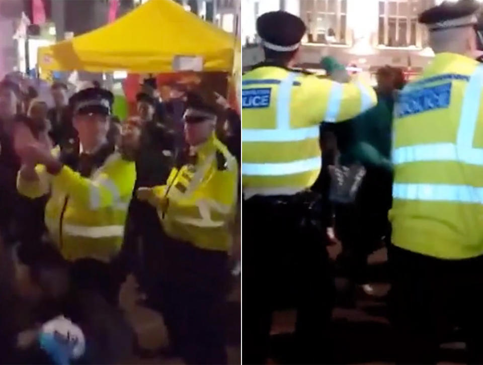 Police have been criticised for 'partying' with protesters as the climate change group threatens more chaos over Easter bank holiday weekend (Twitter)