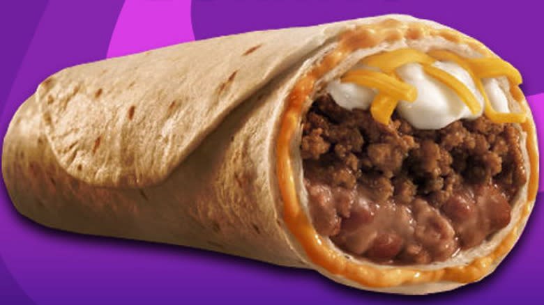 Beefy 5-Layer Burrito on purple background