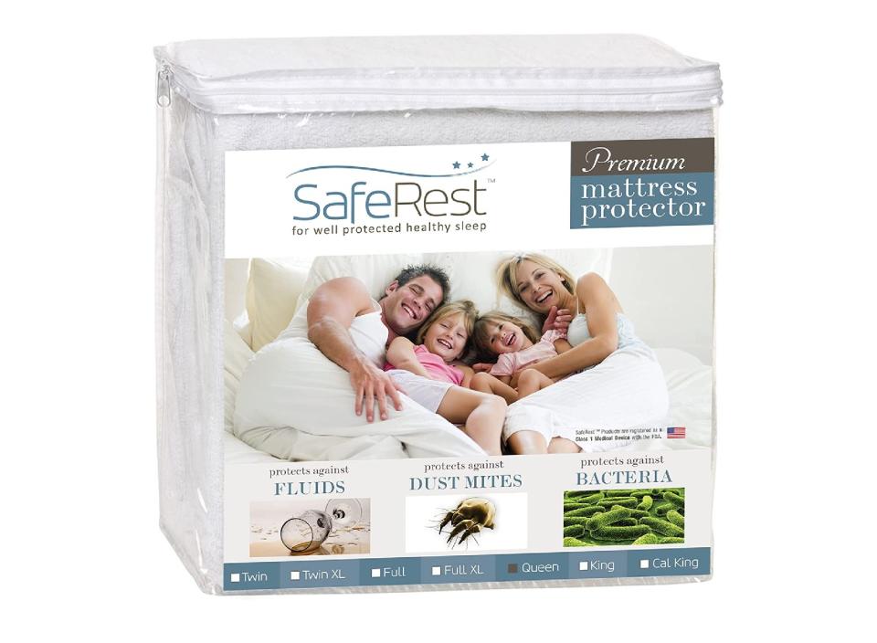 A SafeRest queen-sized mattress protector.