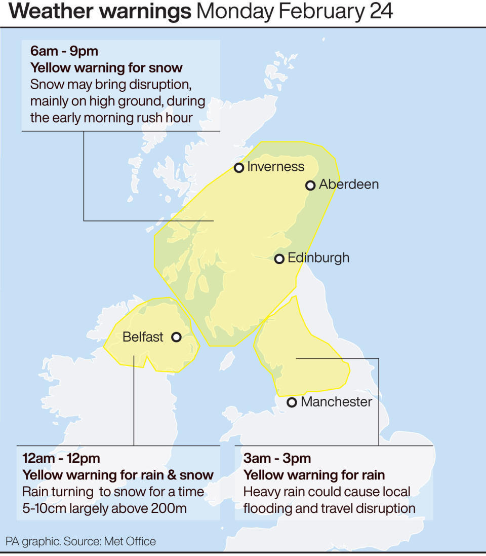 The Met Office has issued Yellow weather warnings