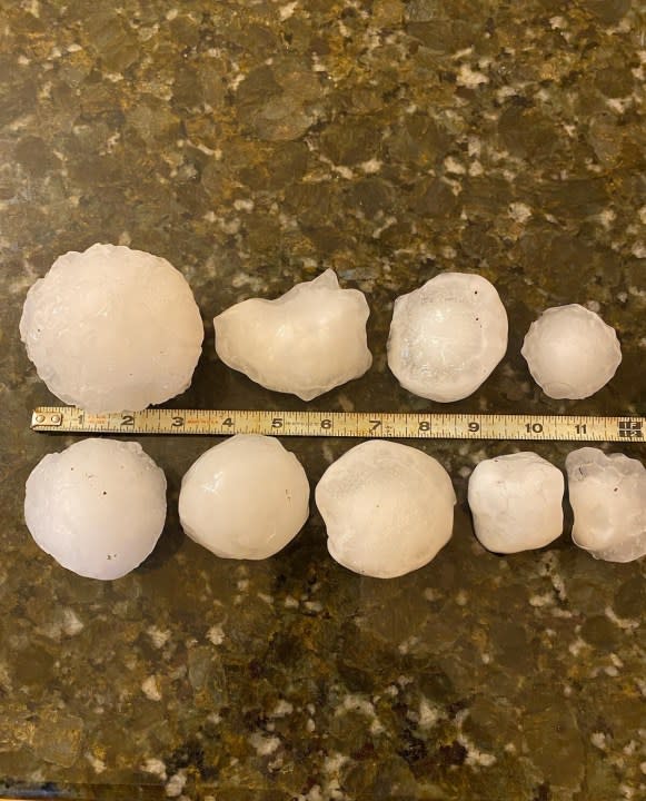 Large hail in Blanco County, eight miles west of Henly (Courtesy Don and Margaret H.)