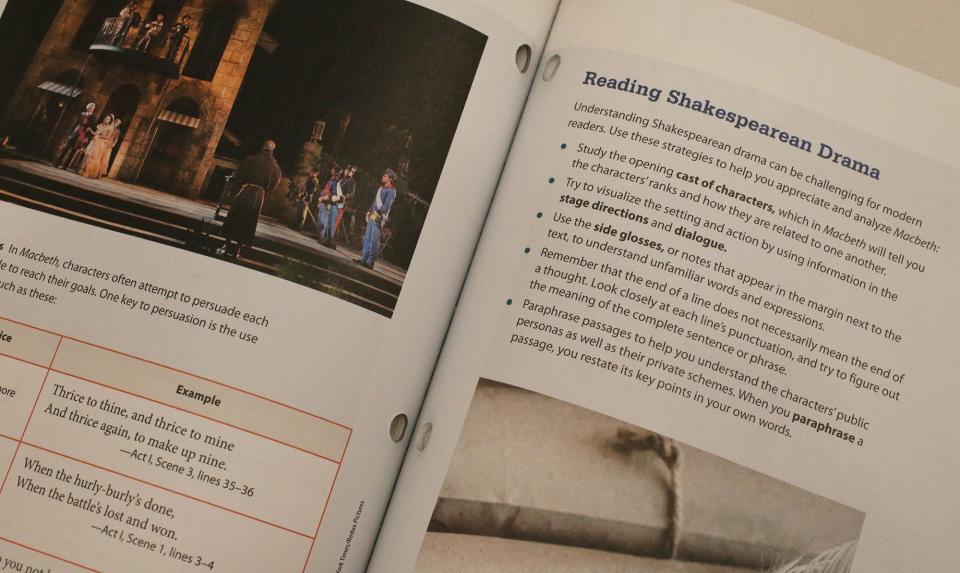 A 10th grade literature textbook, which includes a chapter on Shakespearean dramas, is part of APS' proposed new curriculum.