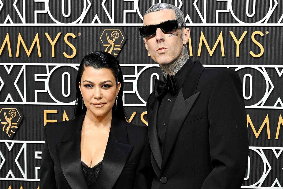 <p>Gilbert Flores/Variety via Getty</p> Kourtney Kardashian and Travis Barker at the 75th Primetime Emmy Awards held at the Peacock Theater on January 15, 2024 in Los Angeles, California. 