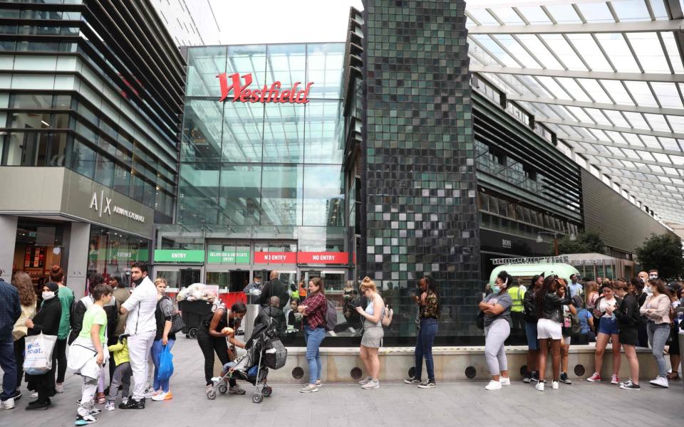 Shoppers return to Westfield, east London, following the coronavirus lockdown - Isabel Infantes /AFP