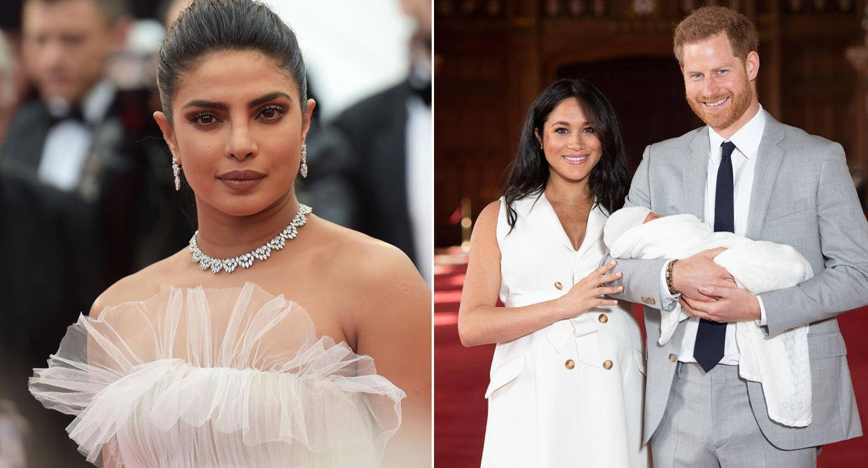 Priyanka Chopra, pictured in Cannes, and the Duke and Duchess of Sussex with baby Archie [Photos: Getty]