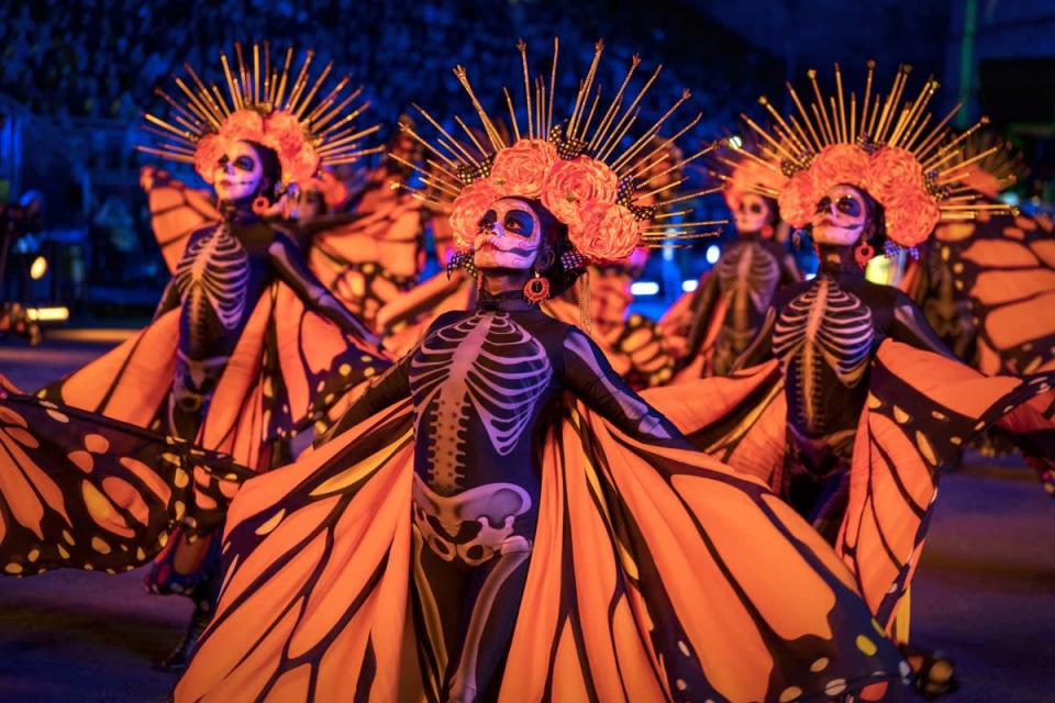 The Day of the Dead from Banda Monumental De Mexico thrills the crowd (Jane Barlow/PA) (PA Wire)