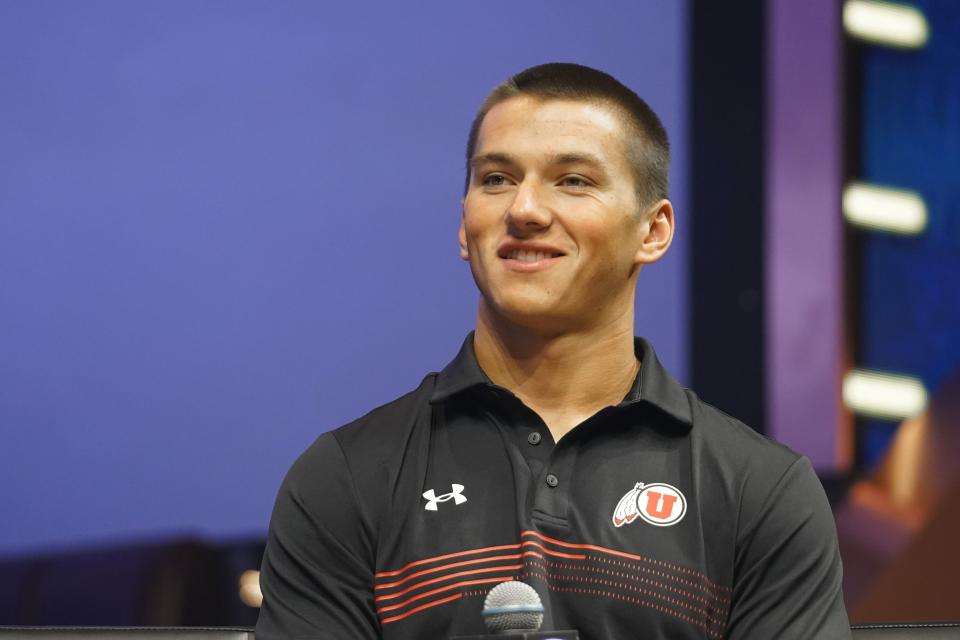 Utah safety Cole Bishop smiles during the NCAA college football Pac-12 media day Friday, July 21, 2023, in Las Vegas. | Lucas Peltier, Associated Press