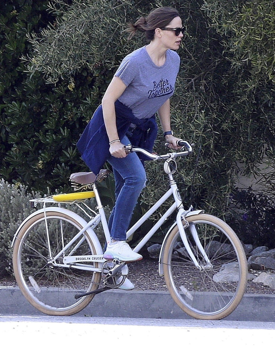 <p>Jennifer Garner gets some fresh air while out for a bike ride on Monday in Pacific Palisades, California.</p>