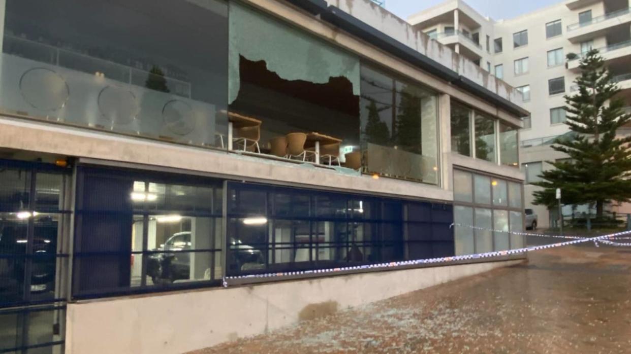 The feature window at Bathers Coogee cafe was shattered overnight. Picture: Facebook