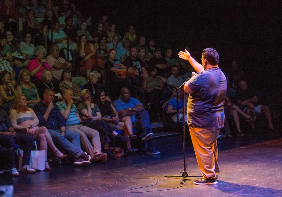 Nate Romero tells his story during the Storytellers Project "I am an American" storytelling event at Phoenix Theatre June 14, 2017.