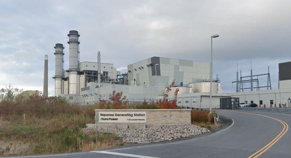 Atura Power's Napanee Generating Station is shown in this screenshot from Google Street View. Greater Napanee councillors voted in favour of supporting an expansion at the site. (Google Maps - image credit)