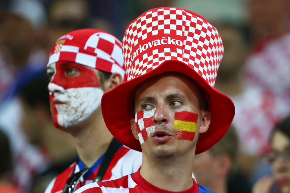 GDANSK, POLAND - JUNE 18: A football fan looks on during the UEFA EURO 2012 group C match between Croatia and Spain at The Municipal Stadium on June 18, 2012 in Gdansk, Poland. (Photo by Alex Grimm/Getty Images)