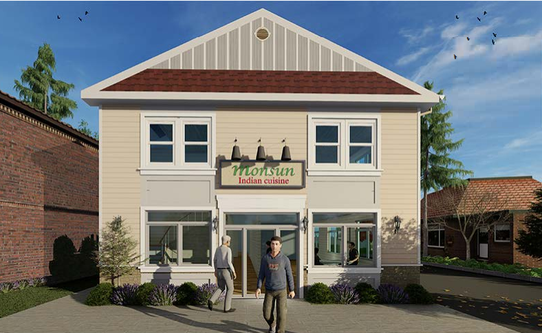 A rendering from an Oradell Zoning Board application shows what the exterior of a new Oradell location for Monsun Indian Cuisine would look like if plans are approved.
