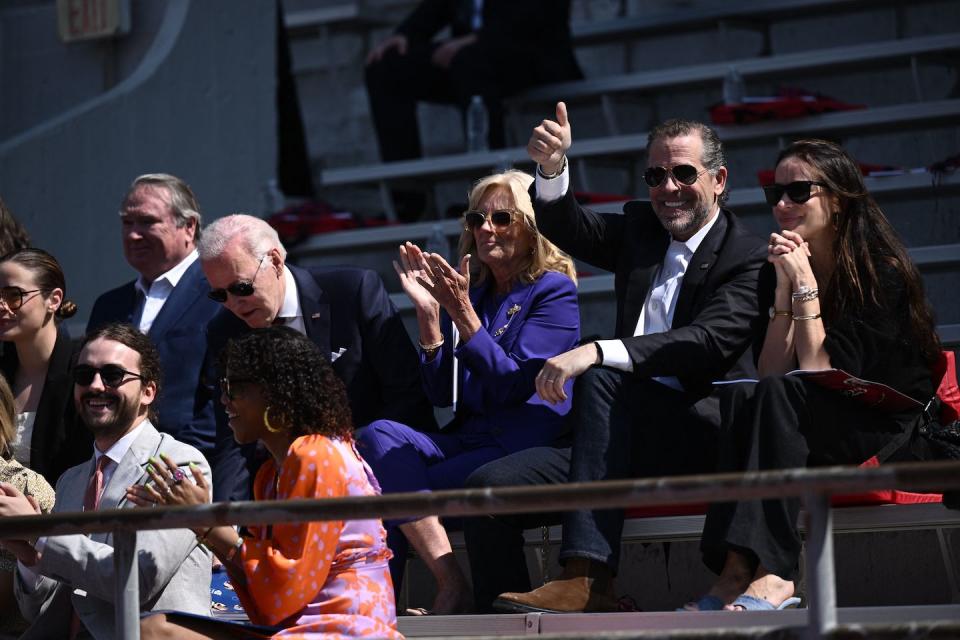 US President Joe Biden and First Lady Jill Biden joined by Hunter Biden and Ashley Biden attend their granddaughter Maisy Biden's graduation from the University of Pennsylvania at Franklin Field on May 15, 2023 in Philadelphia, Pennsylvania. (Photo by Brendan SMIALOWSKI / AFP) (Photo by BRENDAN SMIALOWSKI/AFP via Getty Images)