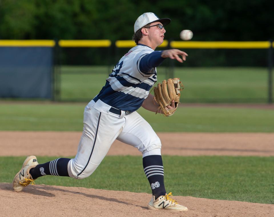 Middletown South's Evan Wood, shown May 18 pitching against Wall in the Monmouth County Tournament final, closed out the Eagles' 5-2 come-from-behind win over Red Bank Catholic on Thursday.