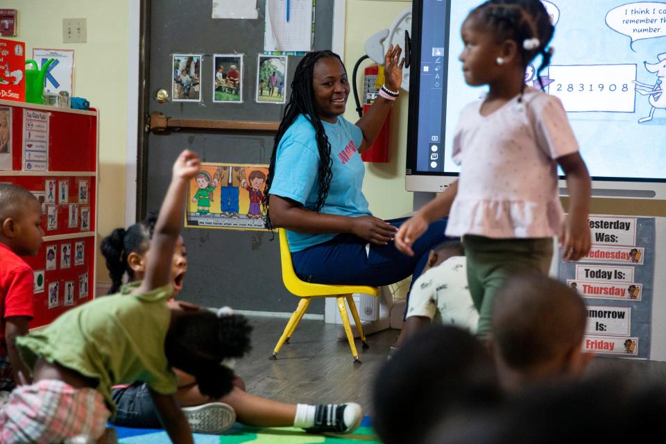 Tonya Harris, one of the teachers in the program, smiles while teaching students during the Equity to Prosperity program in Memphis, Tenn., on Thursday, September 7, 2023.