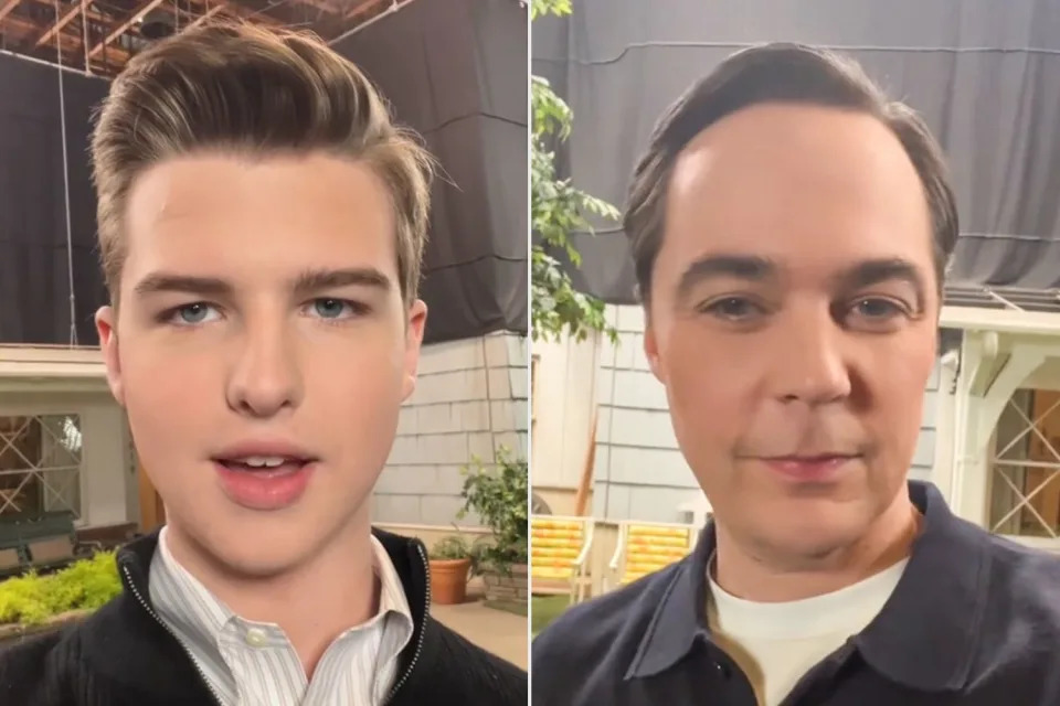 <p>Young Sheldon CBS/tiktok</p> Iain Armitage and Jim Parsons in an April 29 TikTok