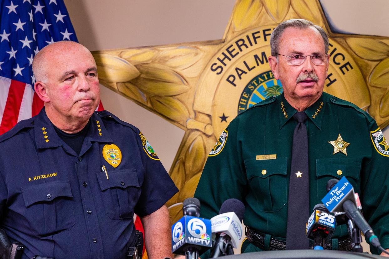 Palm Beach County Sheriff Ric Bradshaw (right) and Palm Beach Schools Police Chief Frank Kitzerow. The sheriff's office says it will provide armed 'guardian' training for people protecting charter schools.