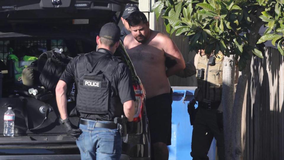 Kona Wilson, 37, was arrested by police on suspicion of domestic violence after a three-hour standoff at his house on South Street in San Luis Obispo on Nov. 3, 2023.