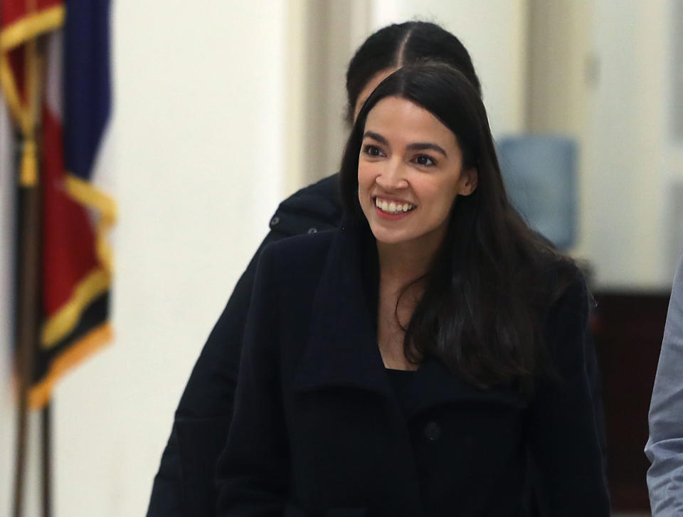 WASHINGTON, DC - FEBRUARY 14: Rep. Alexandria Ocasio-Cortez (D-NY) speaks to the media about Amazon scrapping its plans to build a new headquarters in Queens, New York, on Capitol Hill February 14, 2019 in Washington, DC. (Photo by Mark Wilson/Getty Images)