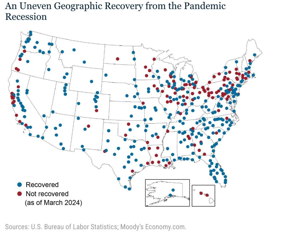 Map of metro areas recovering from the pandemic recession