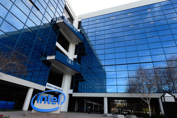 The exterior of Intel headquarters.